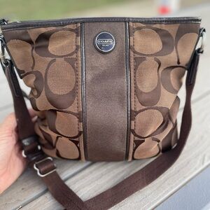 Coach Dark Brown Signature crossbody  Bag